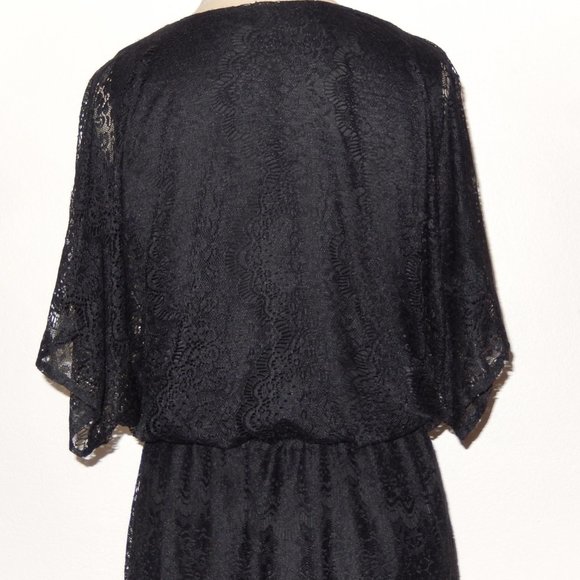 New Alfani Petite Small PS Black Lace V Neck Batwing Blouson Dress from Macy's - Picture 5 of 9
